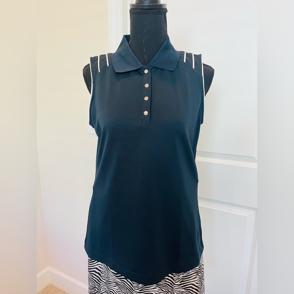 Tail Black Sleeveless Polo with White Trim